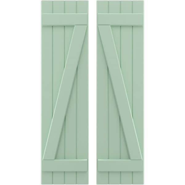 Ekena Millwork Americraft 4-Board (2 Batten) Wood Joined Board-n-Batten Shutters w/ Z-Bar, ARW102BB414X77SGH, PR ARW102BB414X77SGH - main
